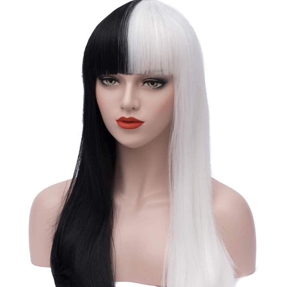 Cruella D. 32” ⚫️⚪️B& W Cosplay Synthetic Bang Wig - Picture 4 of 8